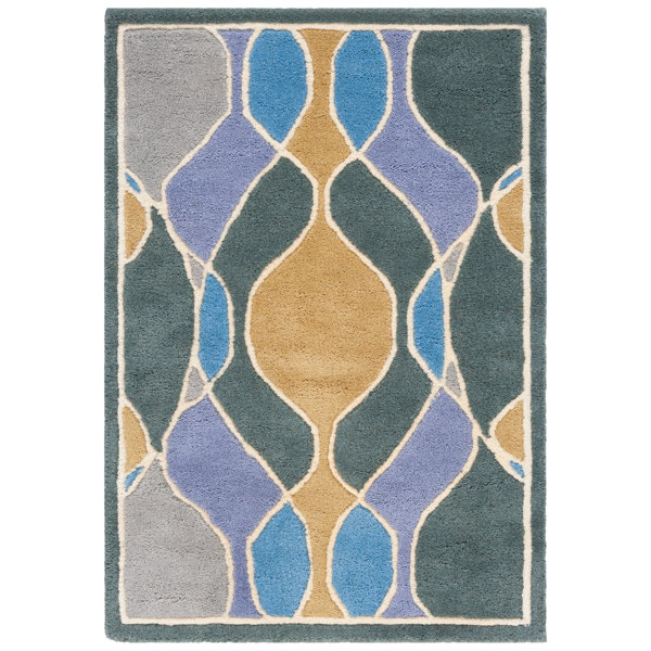 Wrought Studio Amier Abstract Tufted Wool Blue/Green/Beige Area Rug & Reviews Wayfair